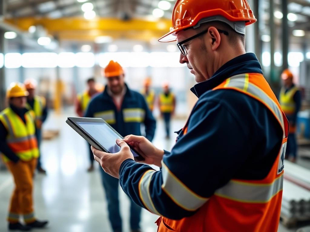 Safety compliance software dashboard on a tablet